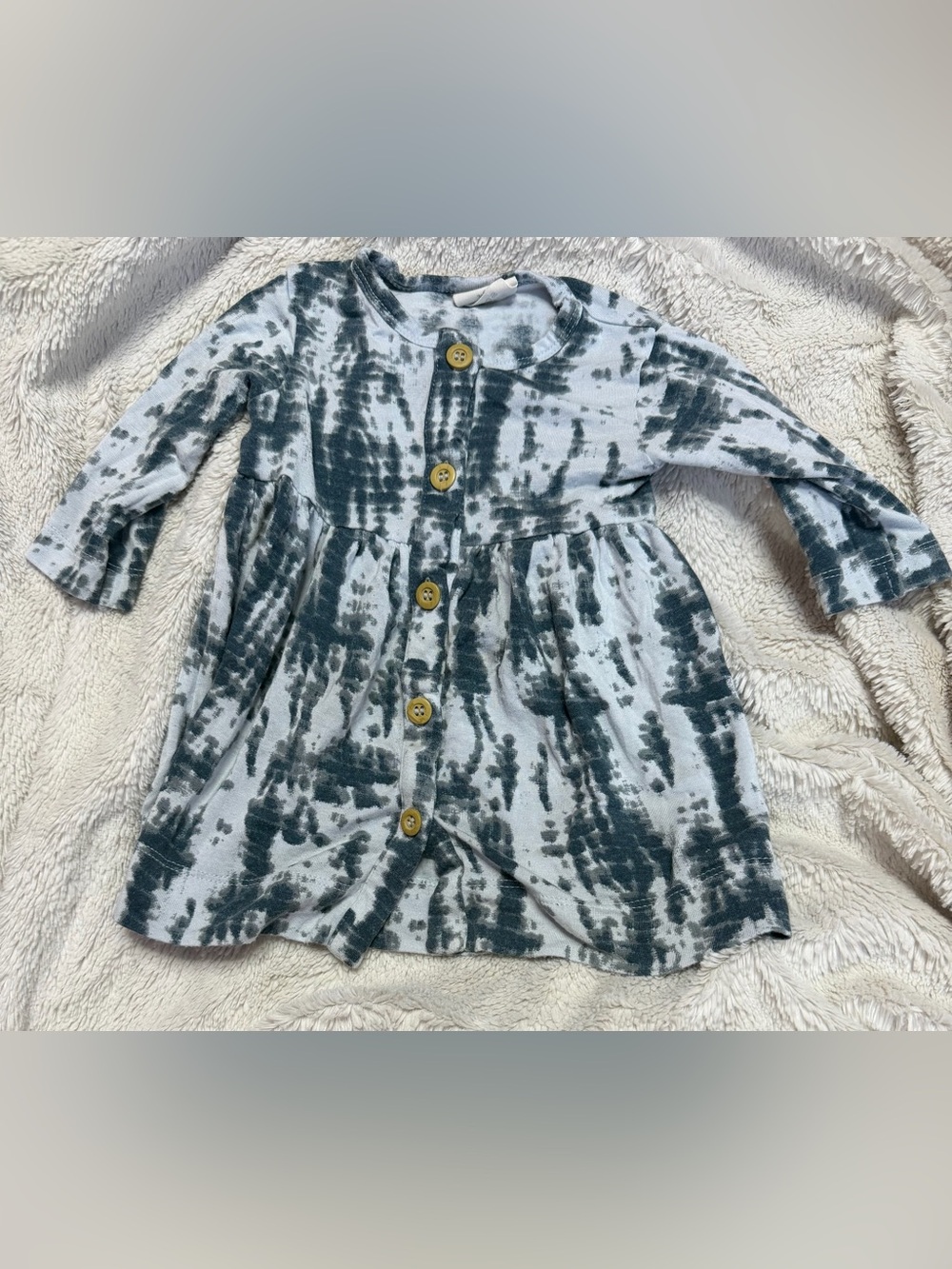 kate quinn Gray and White Tie-Dye Button-Front Dress